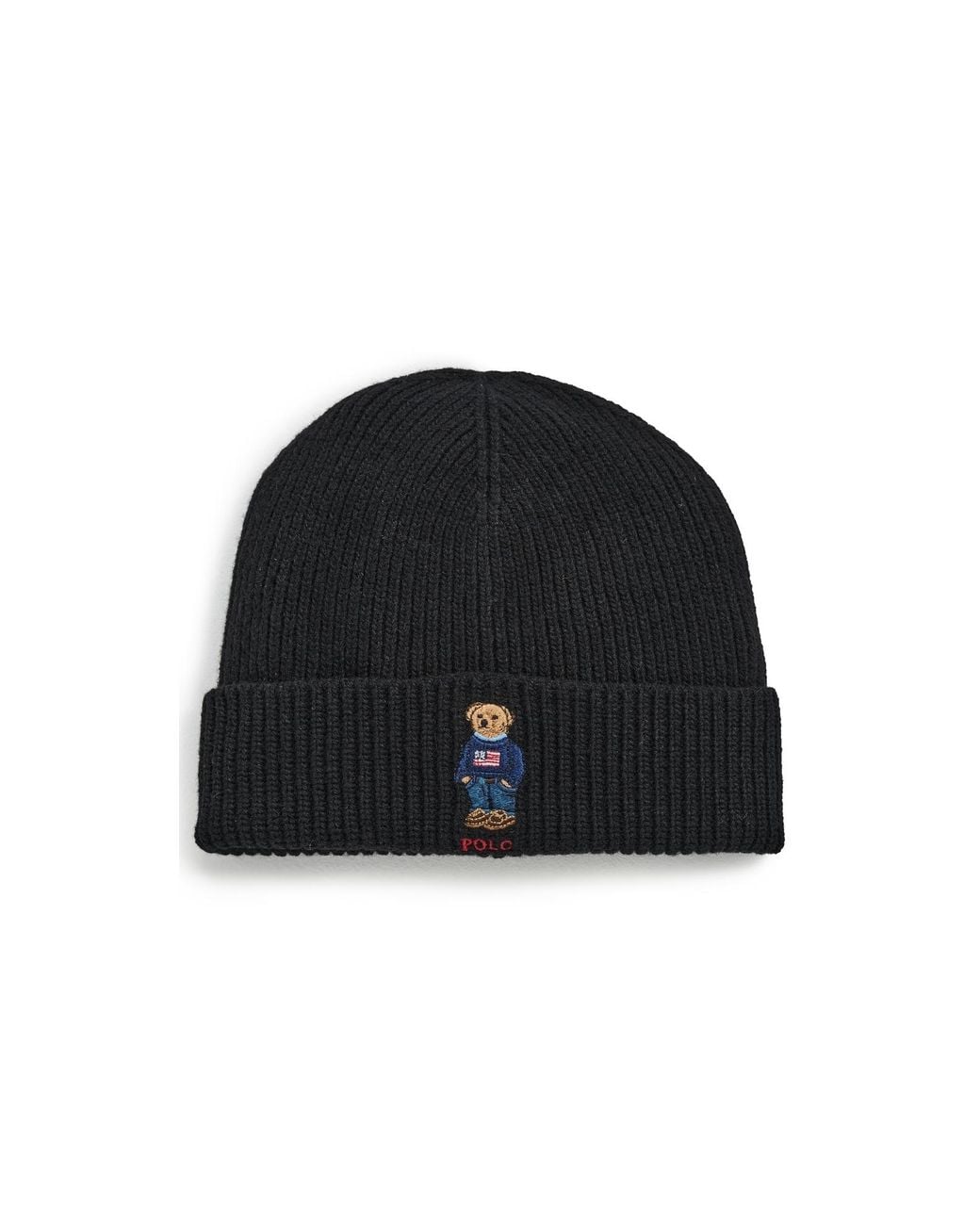 Polo Ralph Lauren Black Solid Flag Bear Beanie for men