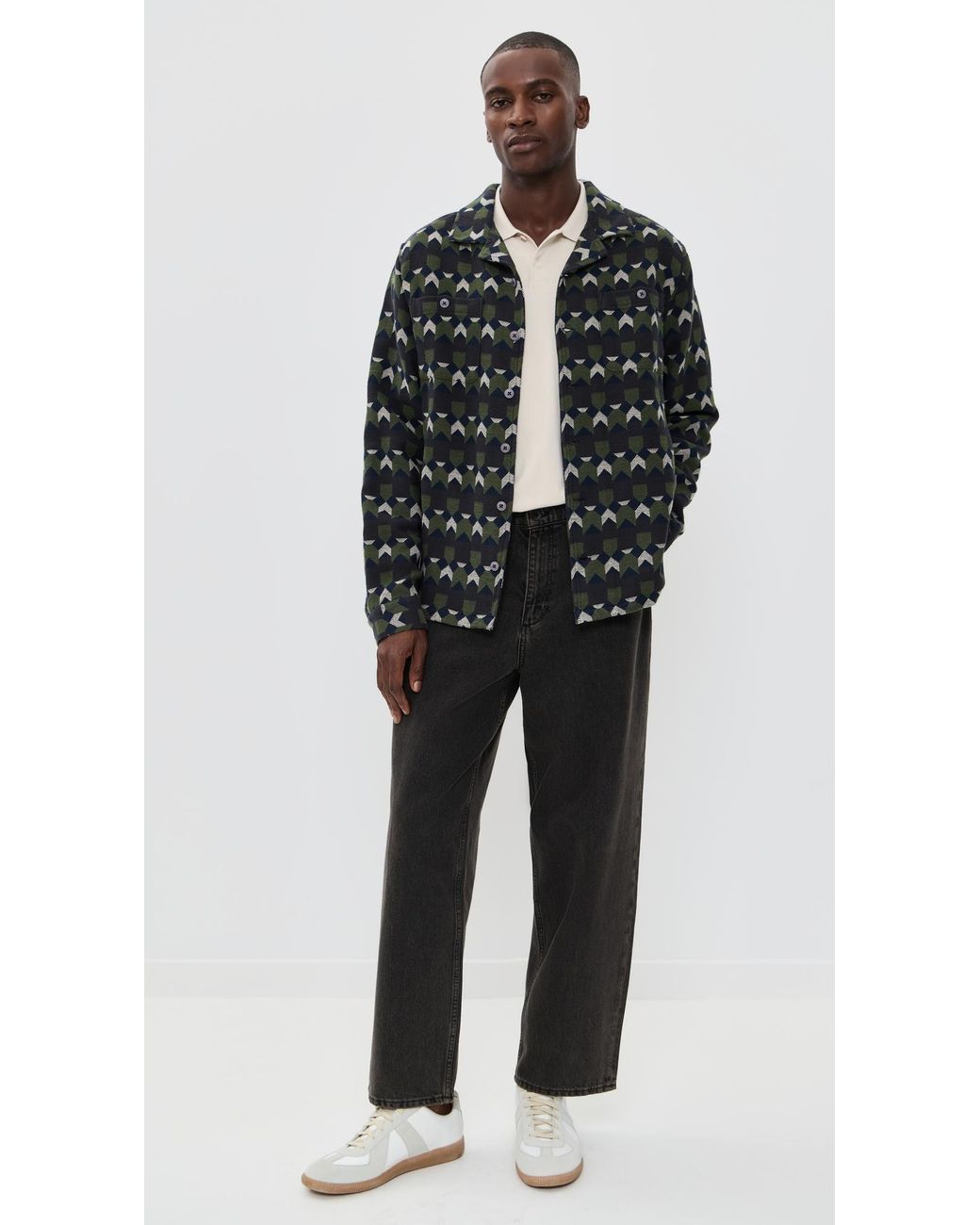 Far Afield Black Hiro Arrows Overshirt Jacket for men