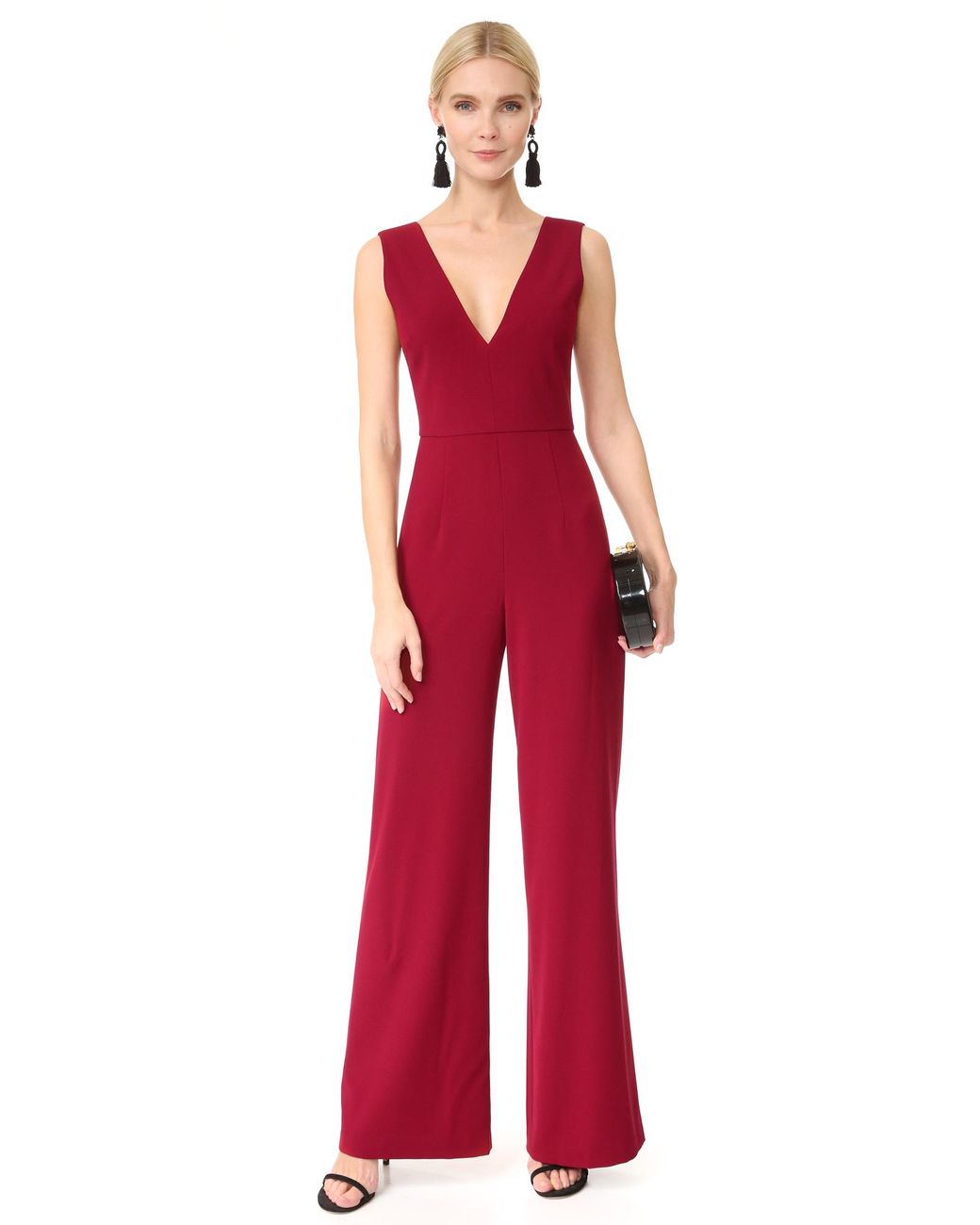 Alice + Olivia Lina Double V Neck Jumpsuit in Red | Lyst
