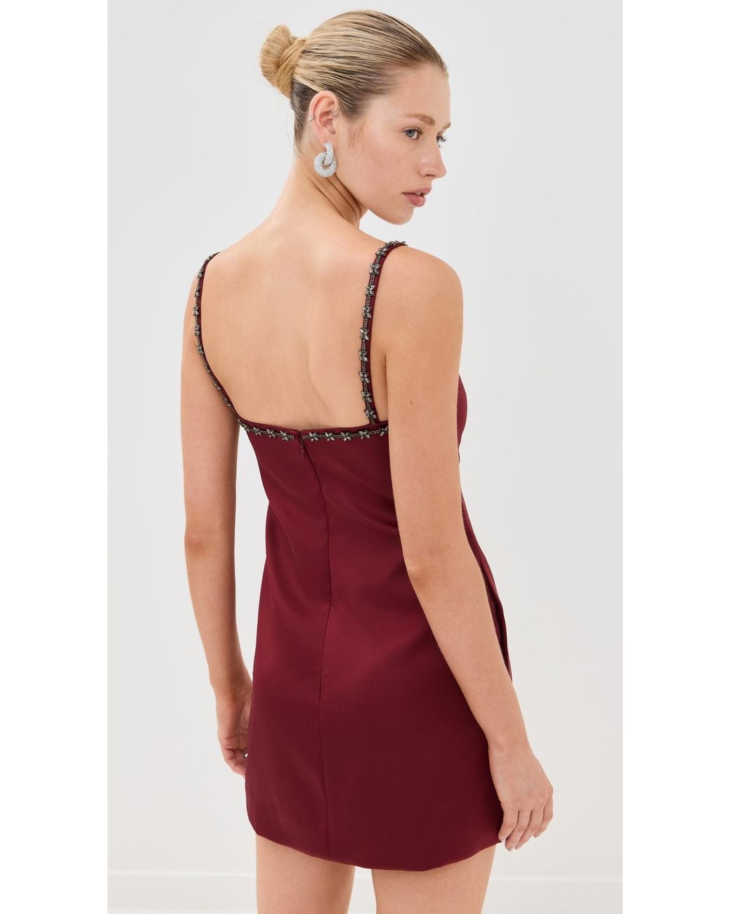 Self-Portrait Satin Strappy Mini Dress in Red | Lyst
