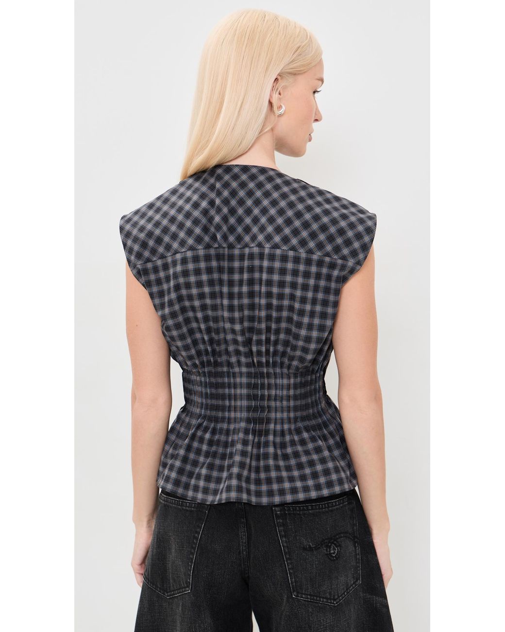 MSGM Black Plaid Blouse