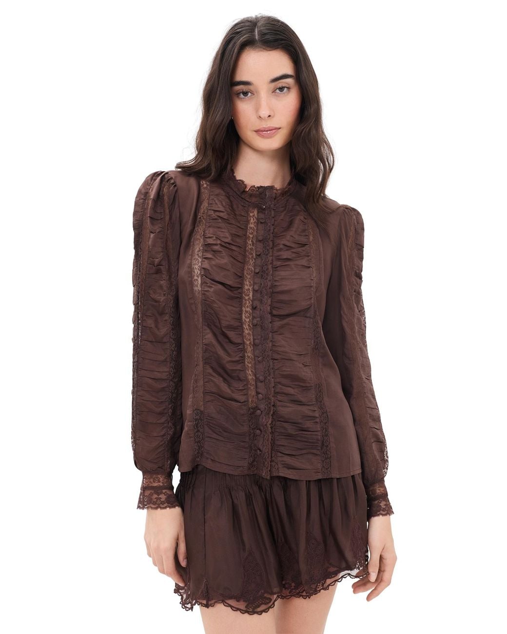 LoveShackFancy Brown Jacque Silk Top