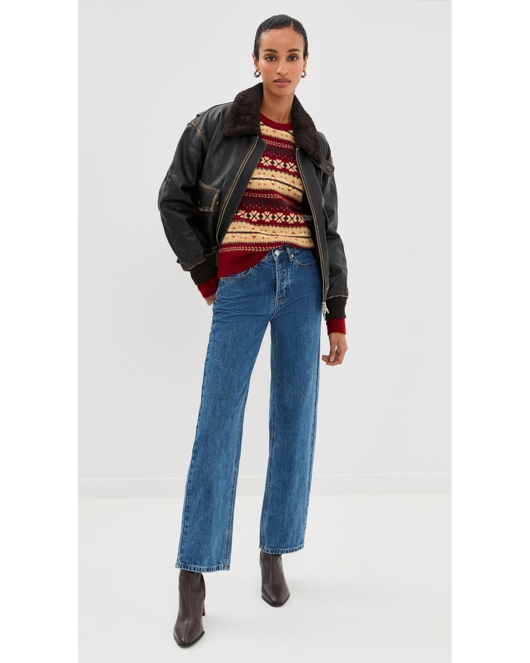 DUNST Shearling Collared Leather Jacket in Black | Lyst