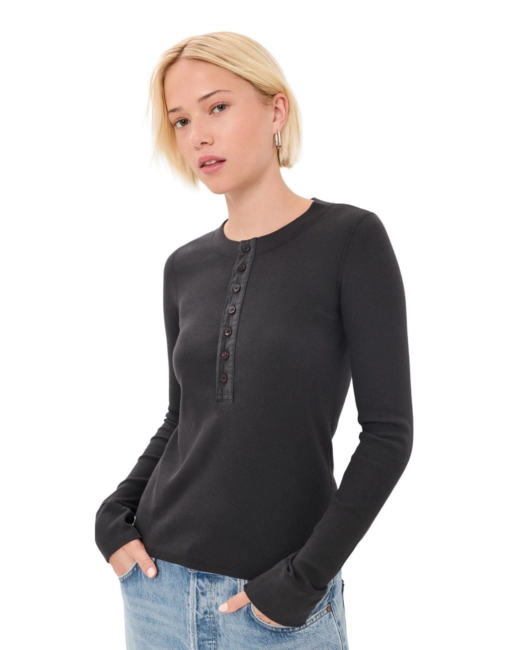 AMO Black Calla Henley Tee
