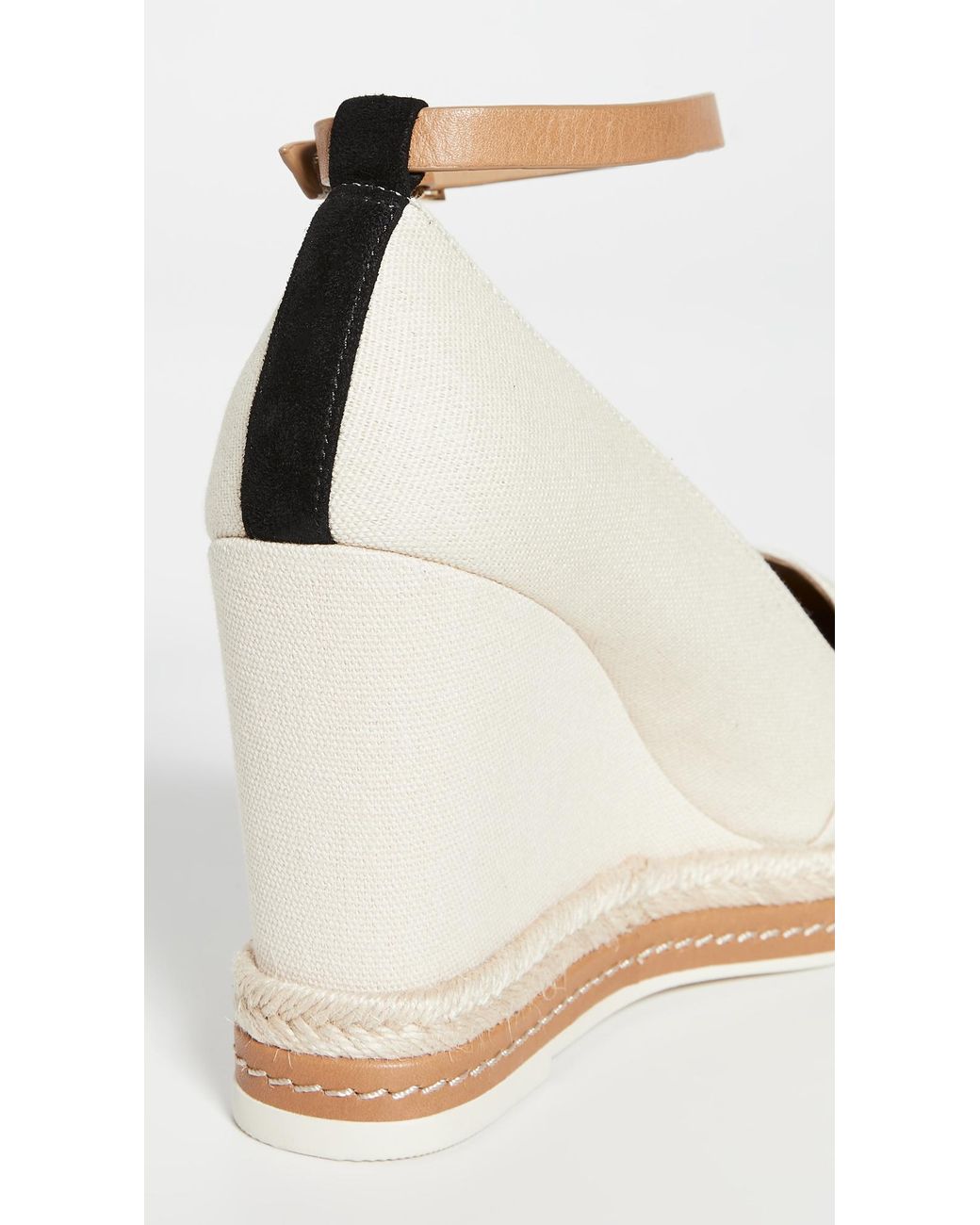 Tory Burch Cap toe Leather trimmed Espadrille Wedges in Natural