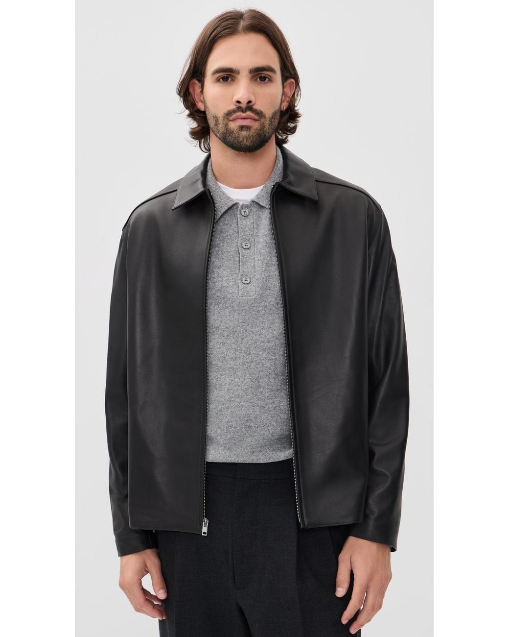 Vince Black Leather Zip Up Jacket for men