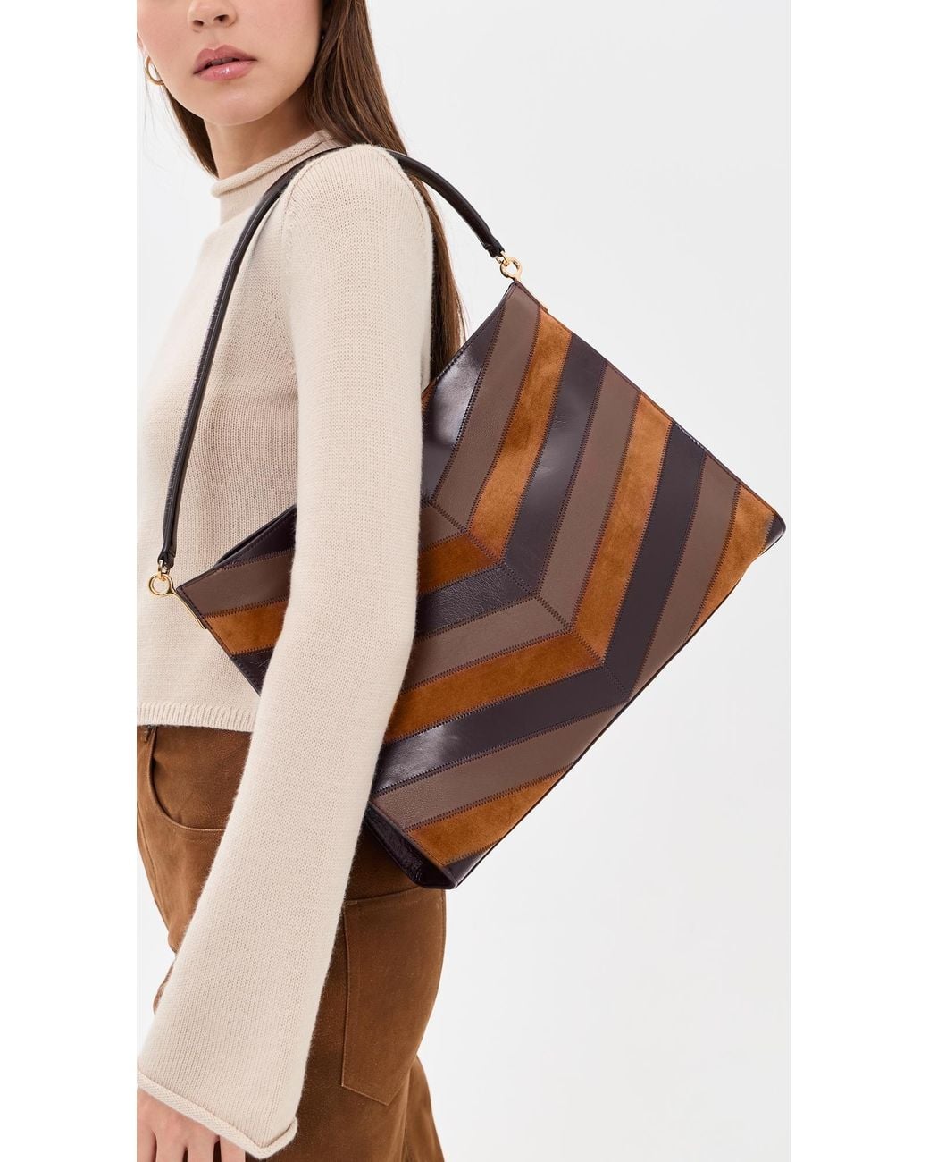Veronica Beard Brown Chevron Vida Bag