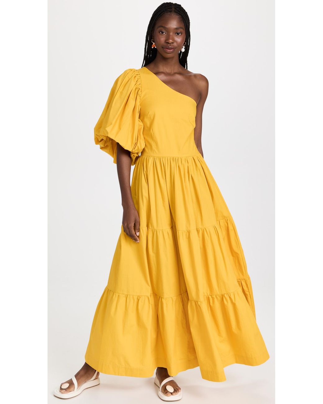SWF One Shoulder Puff Sleeve Maxi Dress in Yellow Lyst