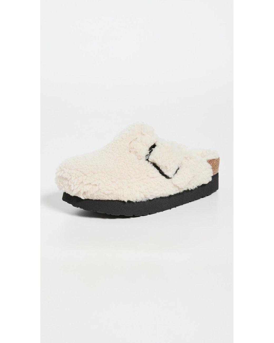 Birkenstock Boston Big Buckle Platform Teddy Clog in Eggshell (White) | Lyst