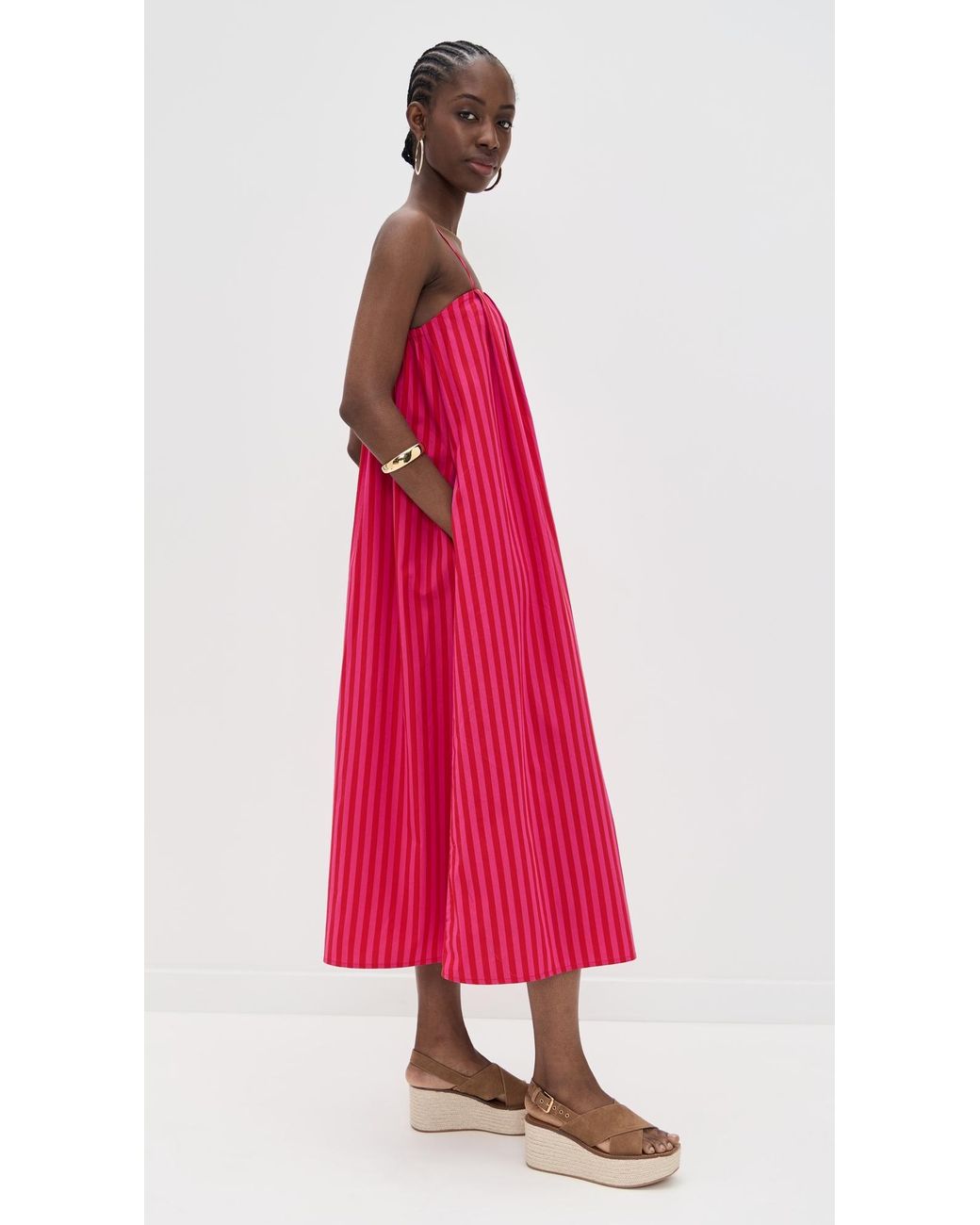 Madewell Poplin A-Line Midi Dress in Red | Lyst