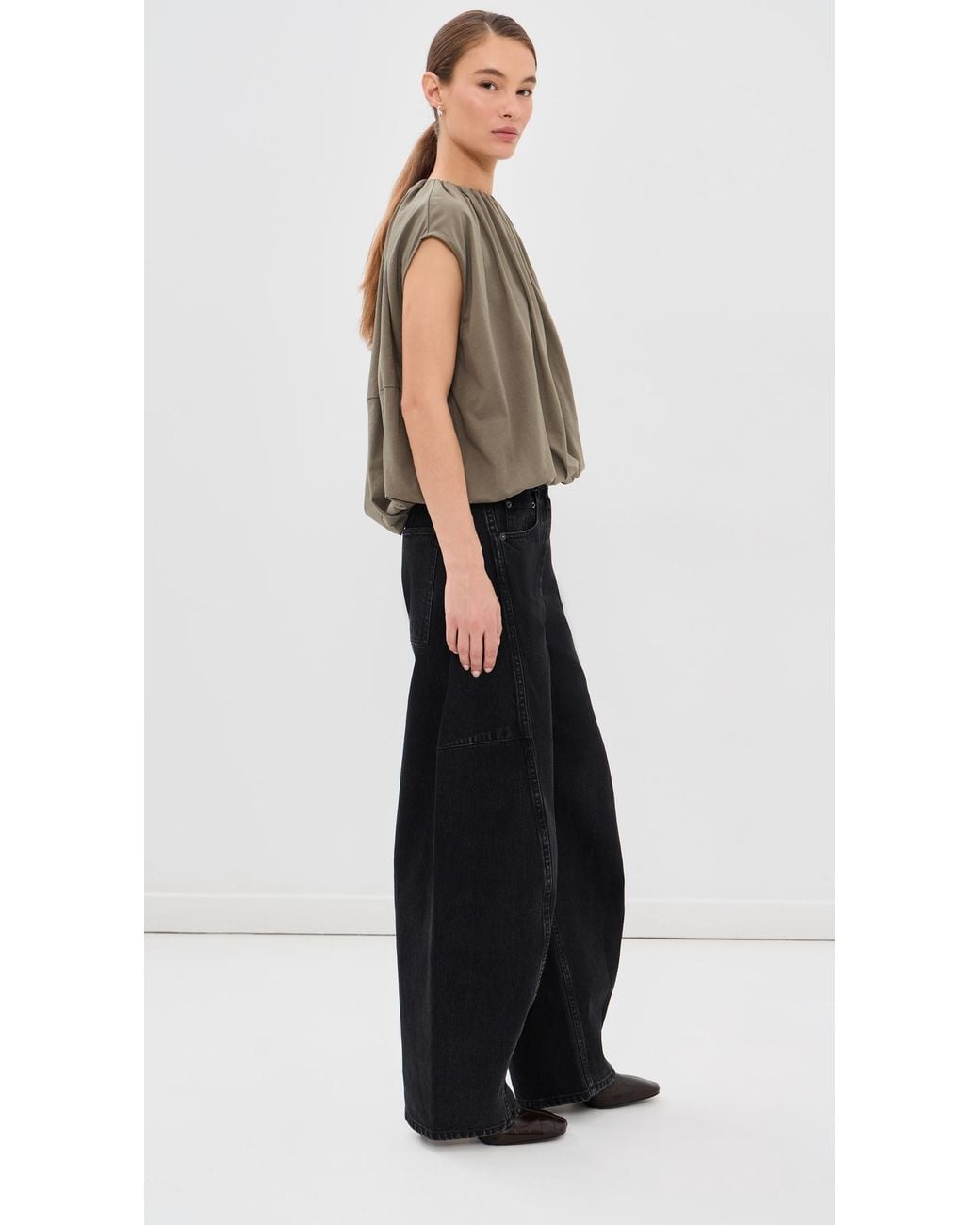 Tibi Multicolor T-Shirt Program Shirred Neck Circular Top