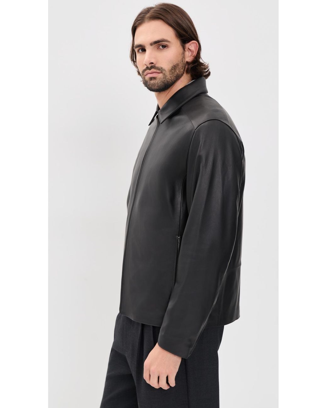 Vince Black Leather Zip Up Jacket for men