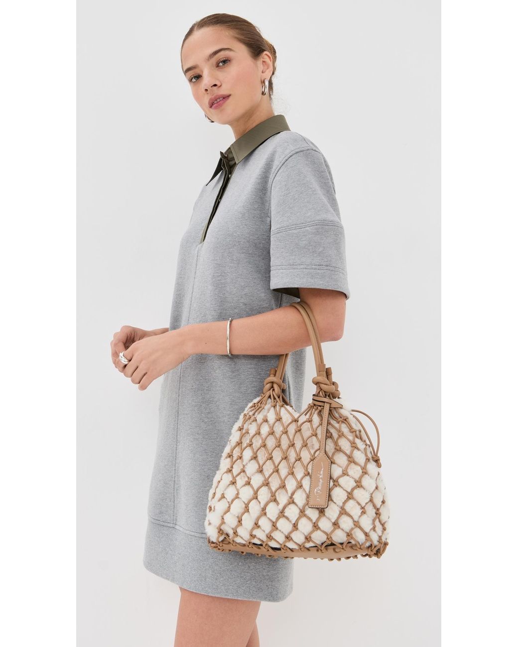 3.1 Phillip Lim Faux Fur Macrame Mini Sac in Natural | Lyst
