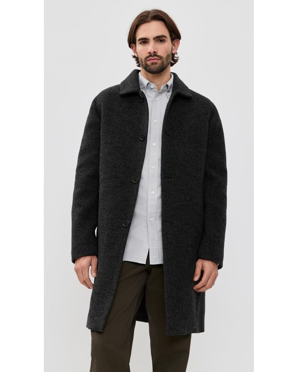 Reigning Champ Black Wool Herringbone Scout Coat for men