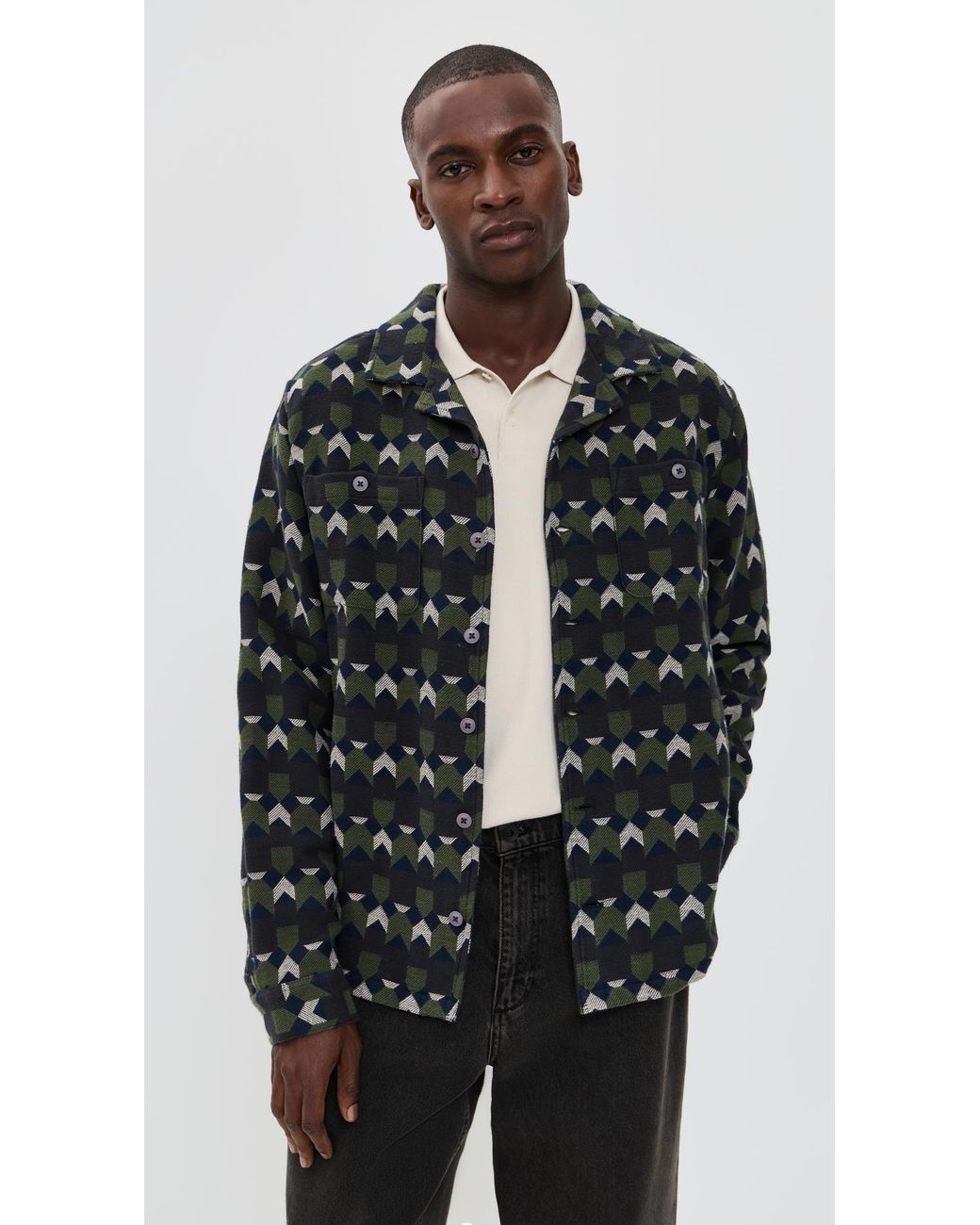 Far Afield Black Hiro Arrows Overshirt Jacket for men