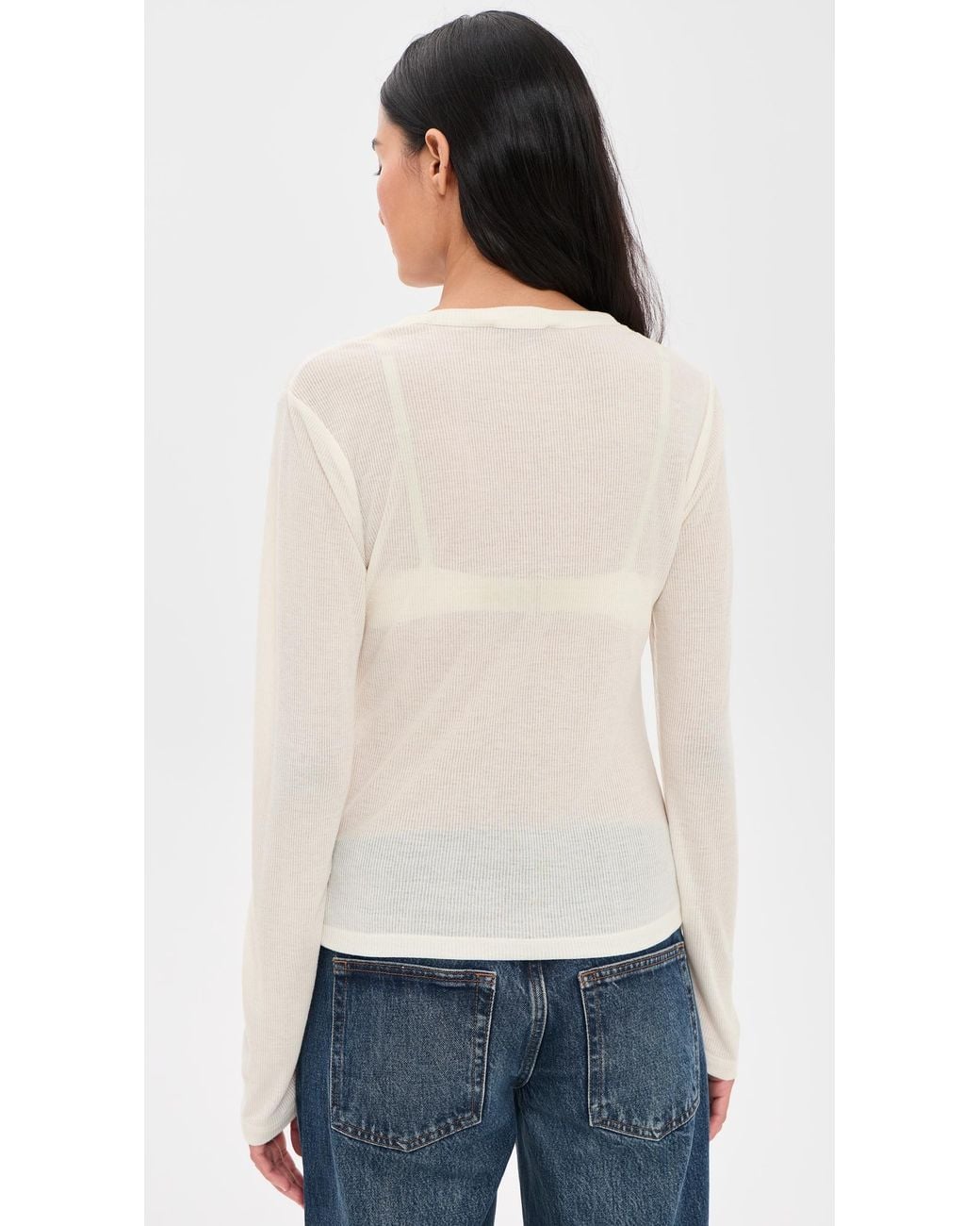 GOOD AMERICAN The Sheer Rib Long Sleeve Top in White | Lyst