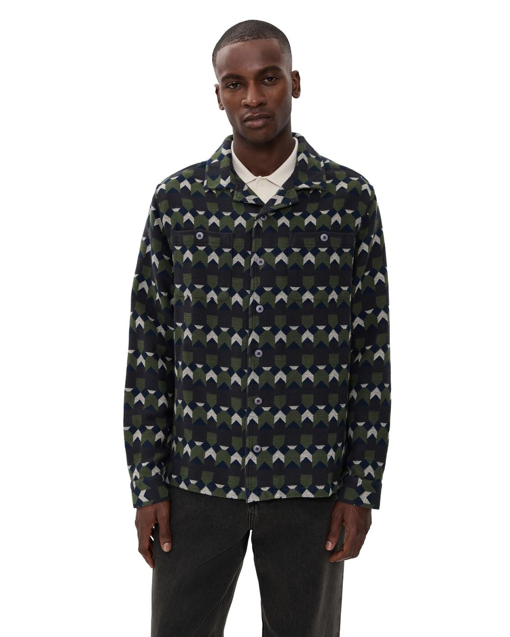 Far Afield Black Hiro Arrows Overshirt Jacket for men