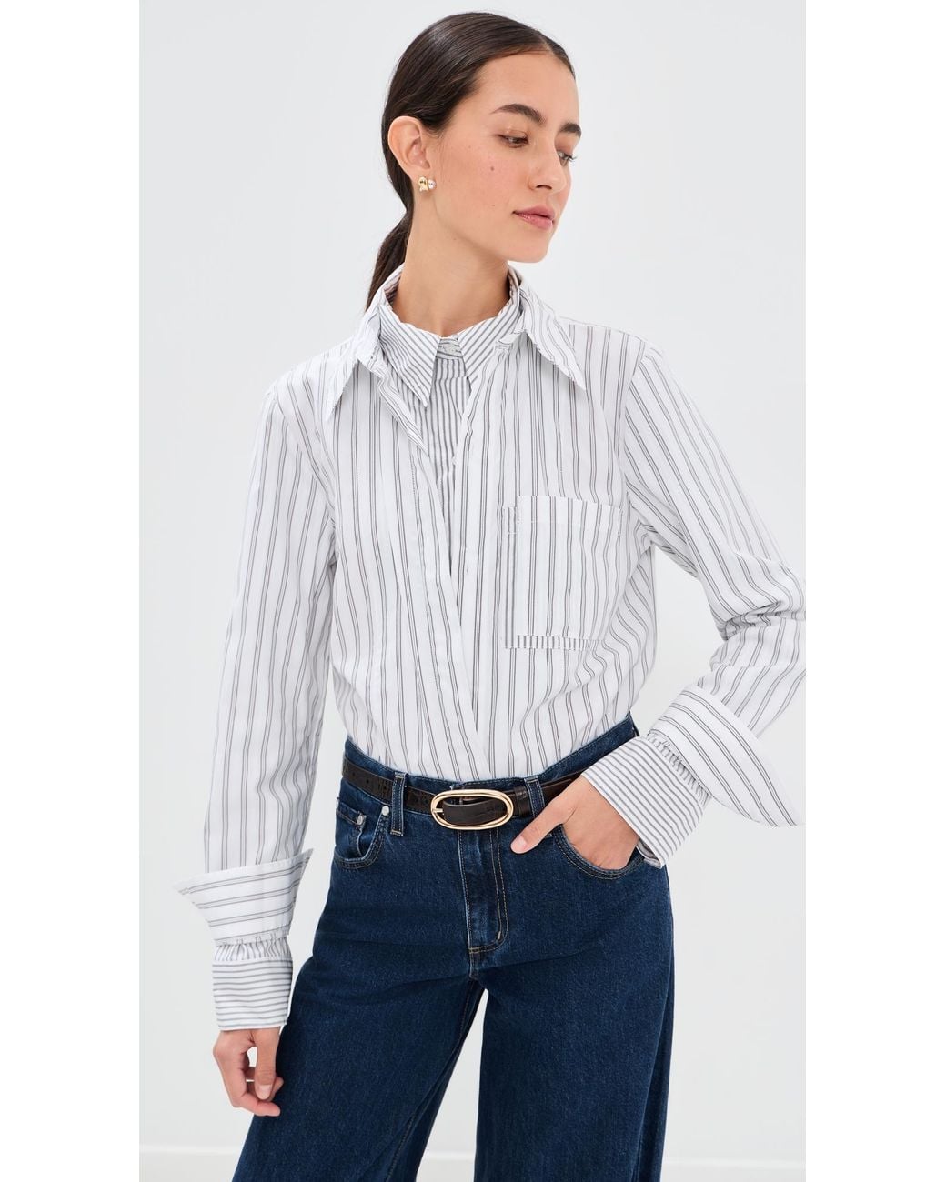Double Up Shell Twp Double Layer Boyfriend Button Down Shirt in White | Lyst