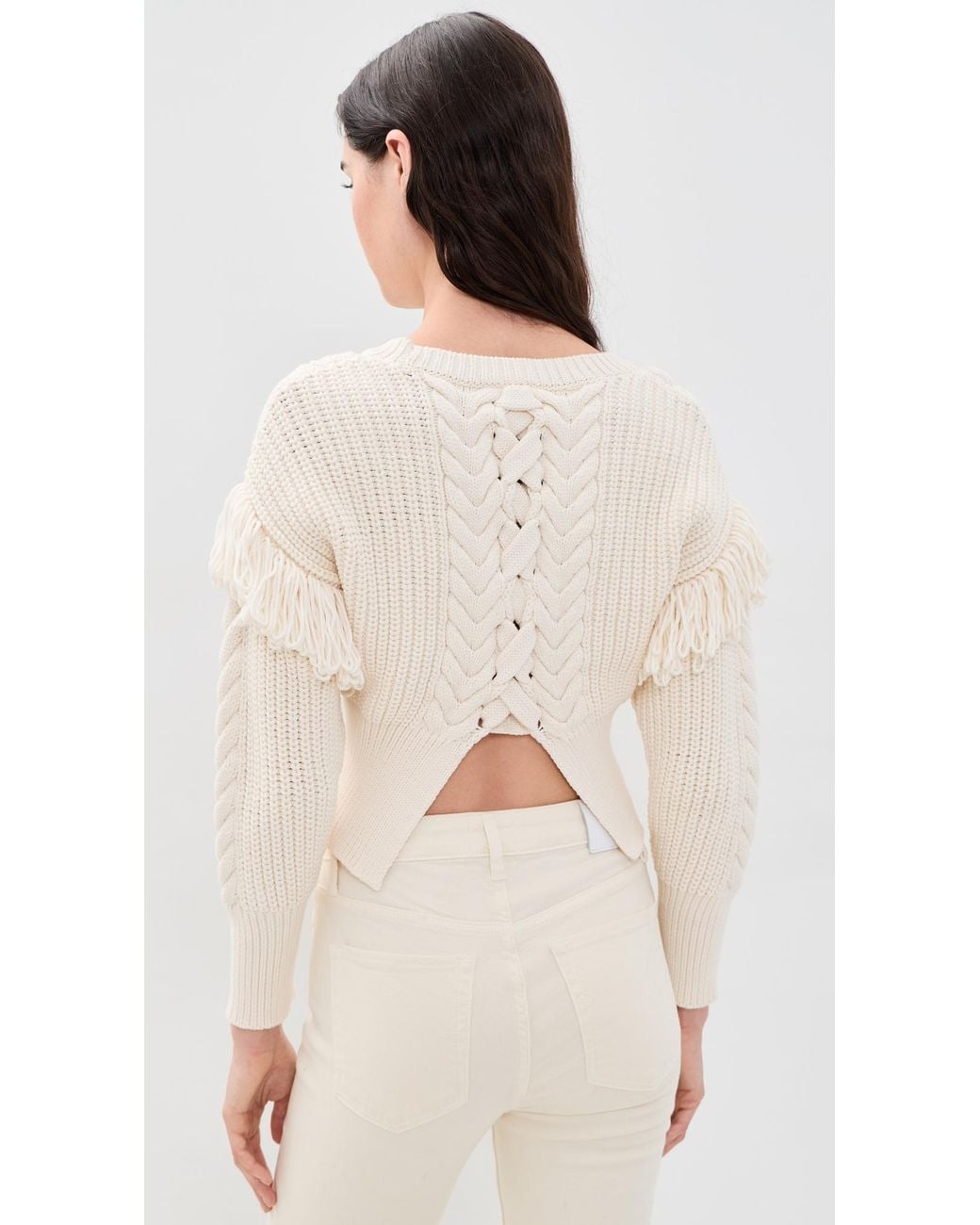 L'Agence Ottavia Lace Back Cable Pullover in Natural | Lyst