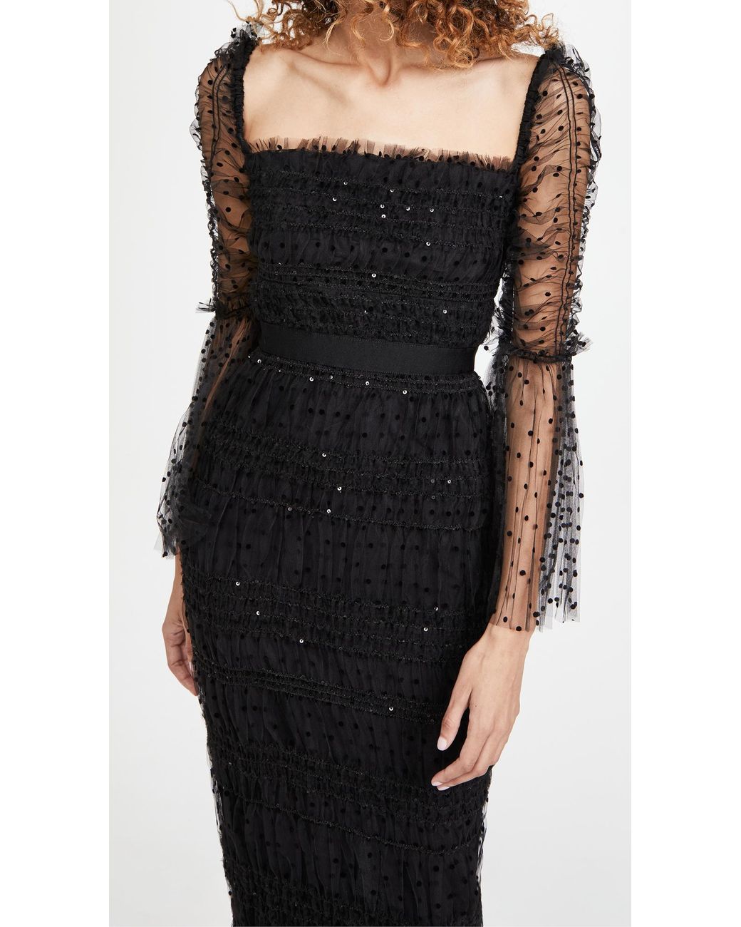 ワンピース self-portrait DotMeshGathered Midi Dress Midi DotMeshGathered Dress ワンピース self-portrait