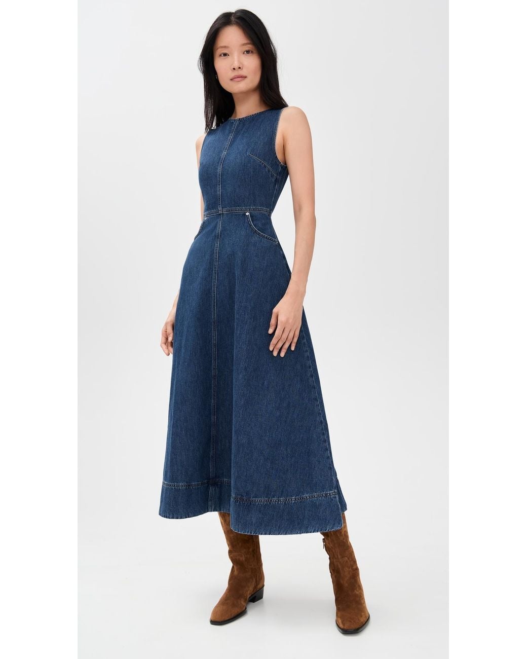 knee length dresses for ladies Lenni Chambray Midi Dress Large main image 0