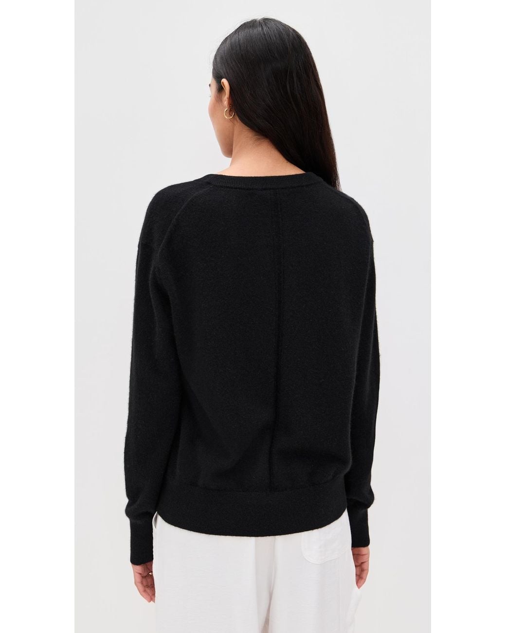 White + Warren Black Cashmere V Neck Pullover