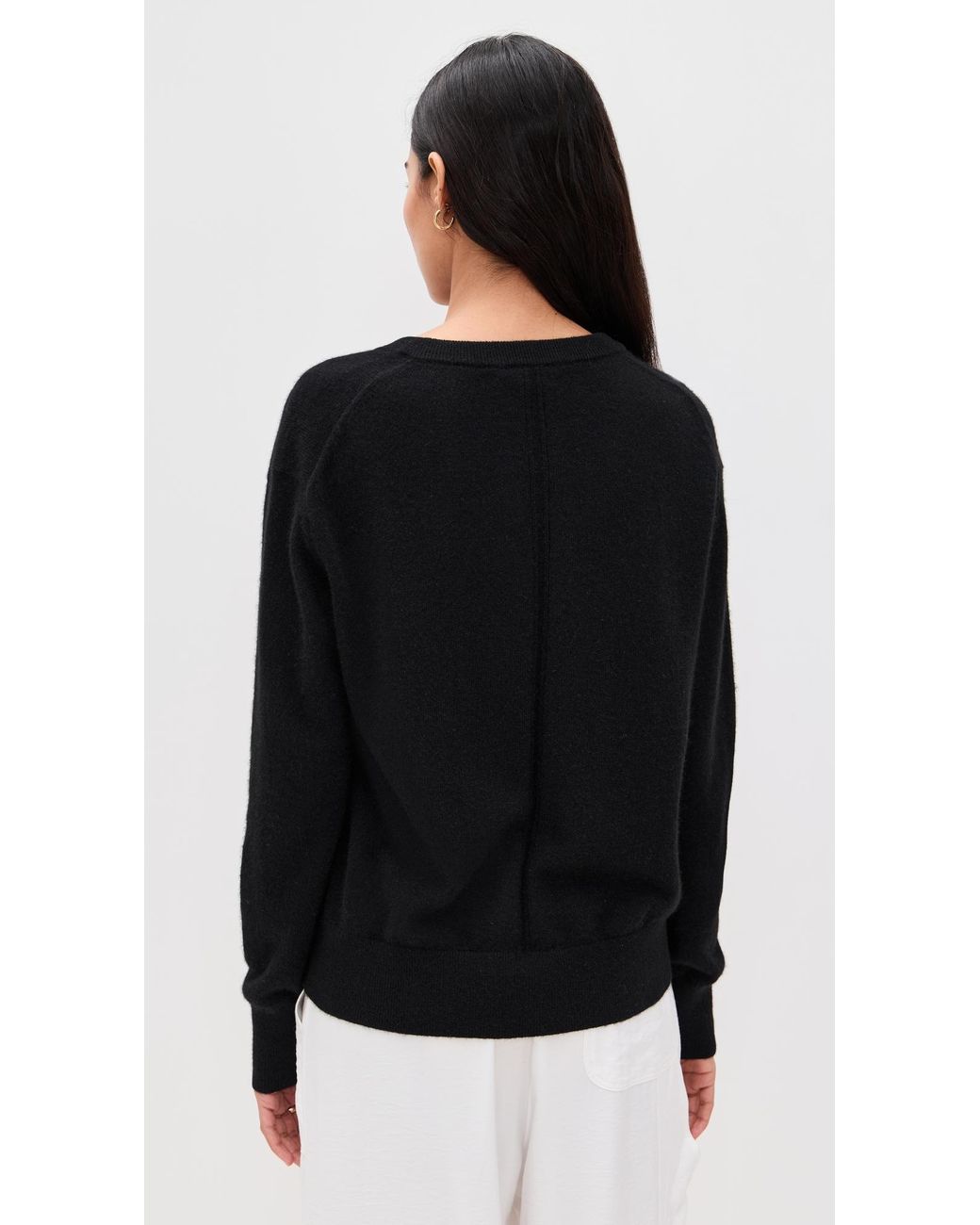 White + Warren Black Cashmere V Neck Pullover
