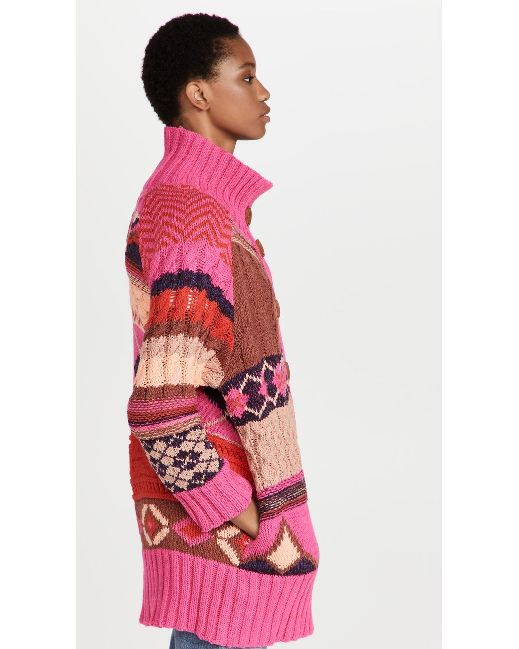 Cotton Argyle Smile Cardigan in Pink 