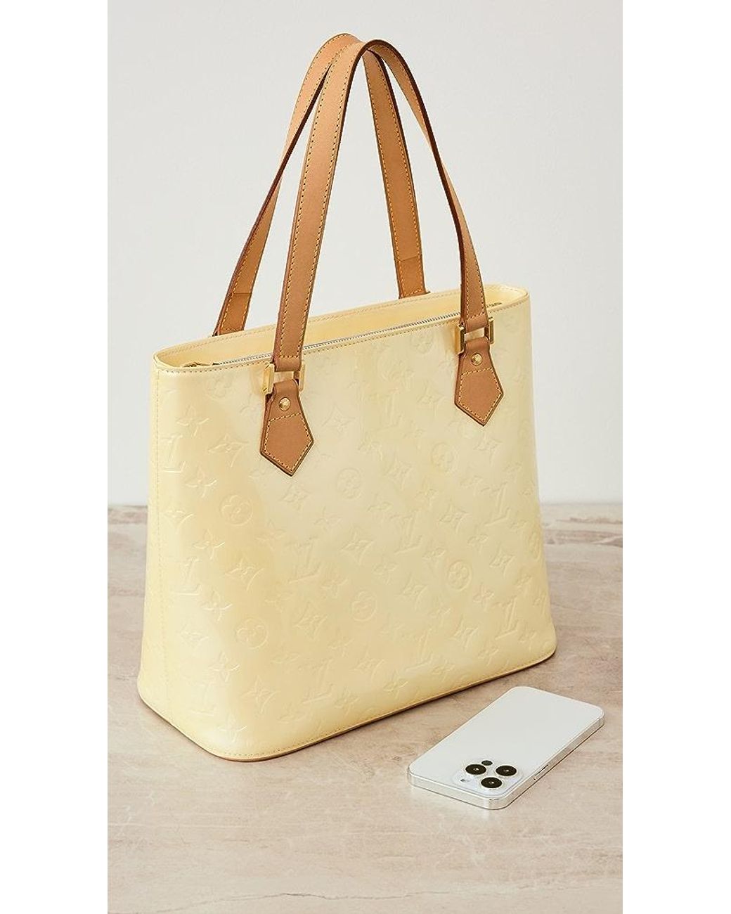What Goes Around Comes Around Louis Vuitton Yellow Vernis Houston Tote Bag  in Natural
