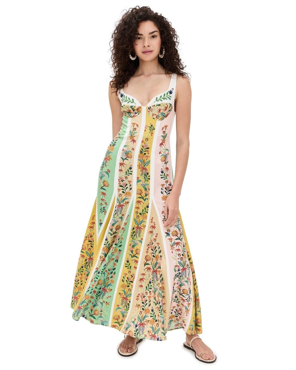 FARM Rio Delicate Floral Stripes Sleeveless Gore Dress in White | Lyst