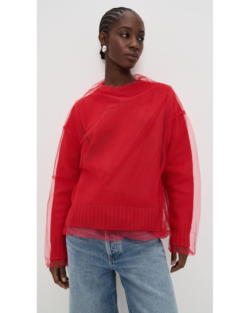 MSGM Red Overlay Crewneck Pullover
