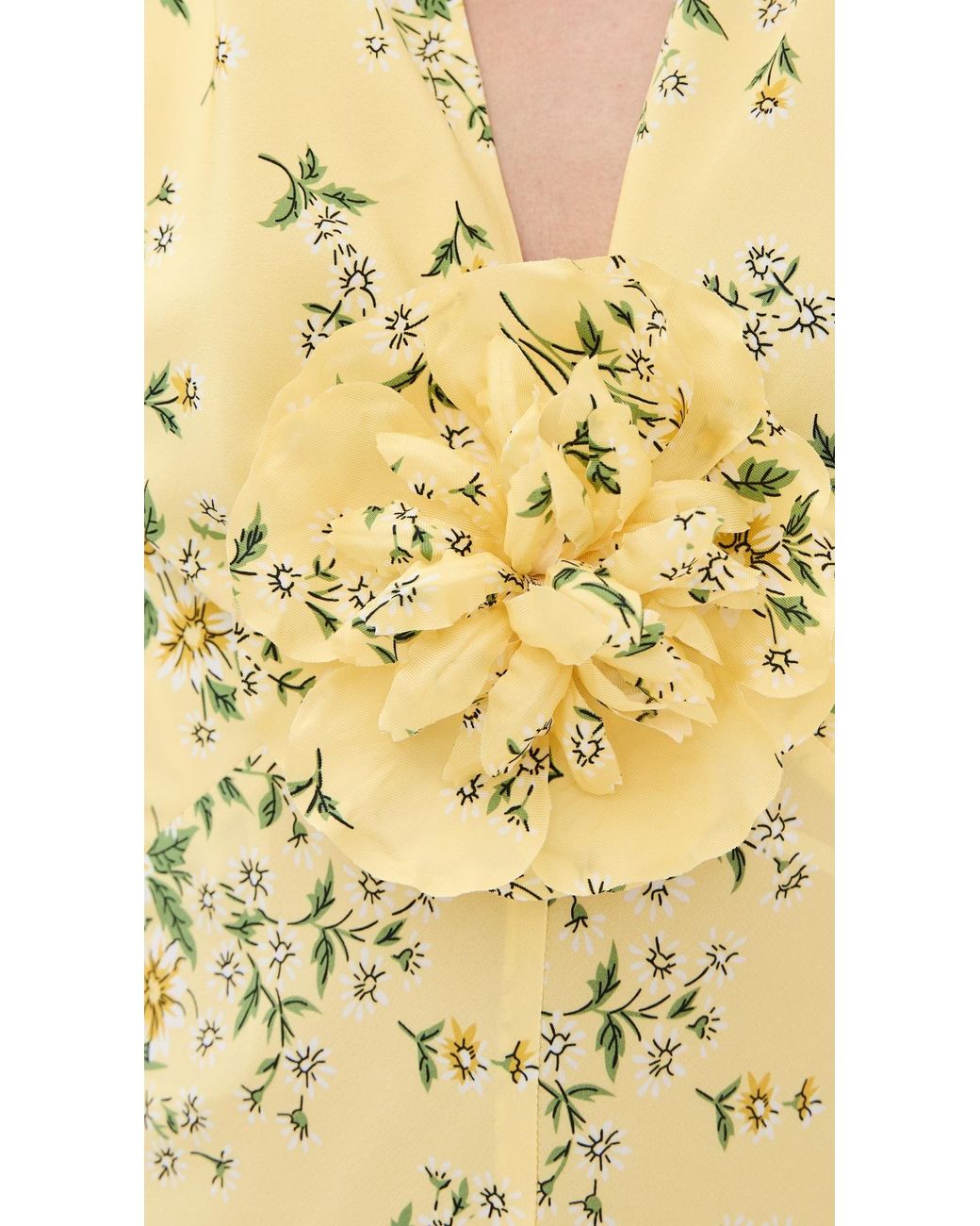rodarte daisy printed silk dress White And Blue Daisy Silk Twill Dress With Eyelet Ruffle Detail And Belt
