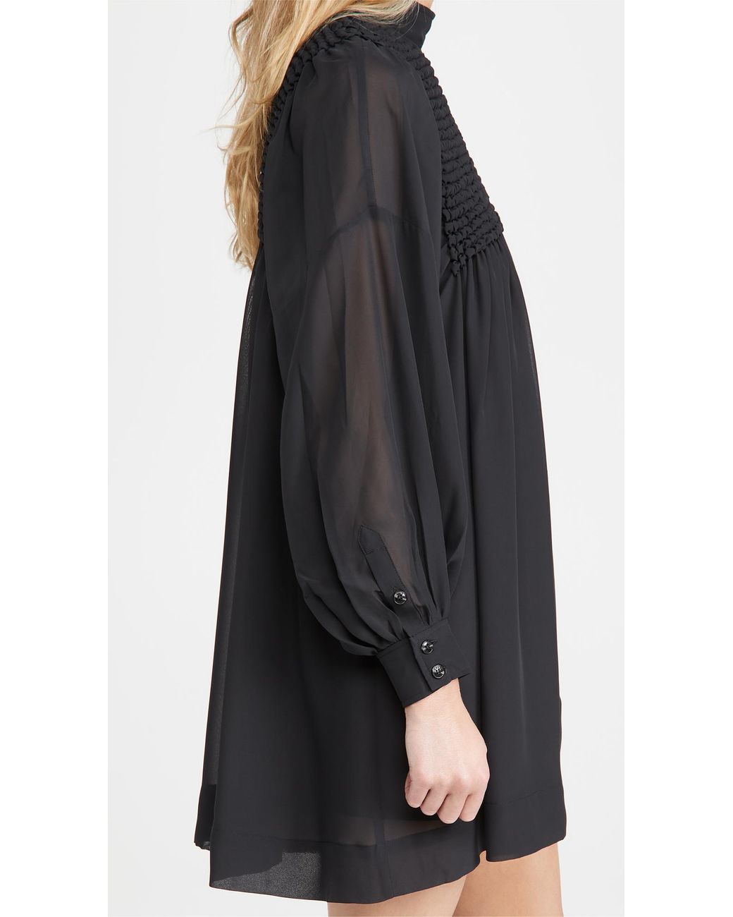 Ganni Smock Chiffon Dress in Black | Lyst