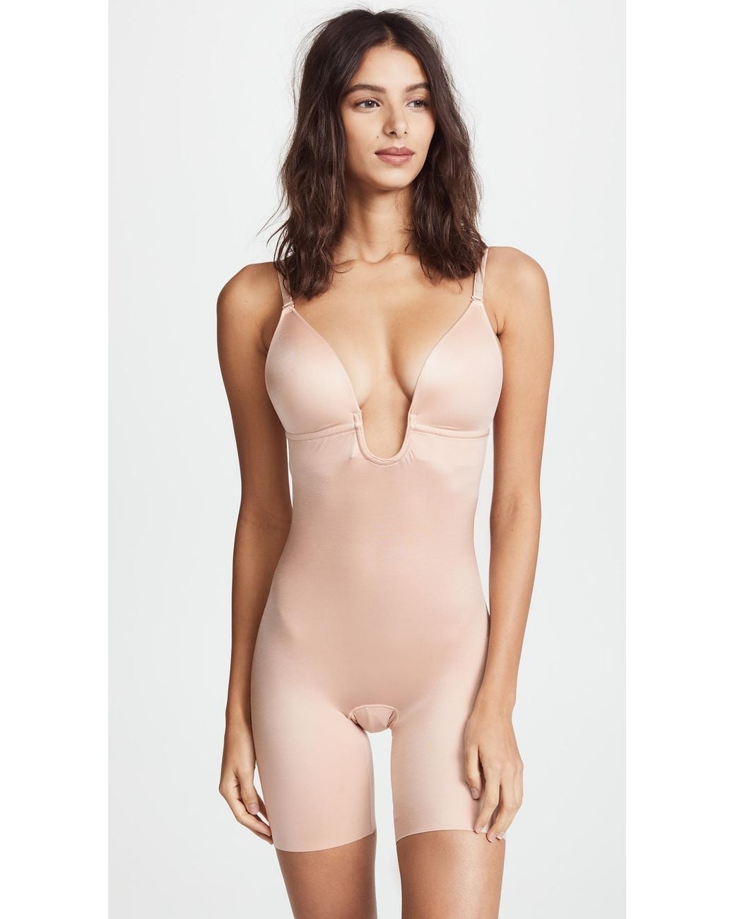 Spanx Black Suit Your Fancy Plunge Low-Back Mid-Thigh Bodysuit