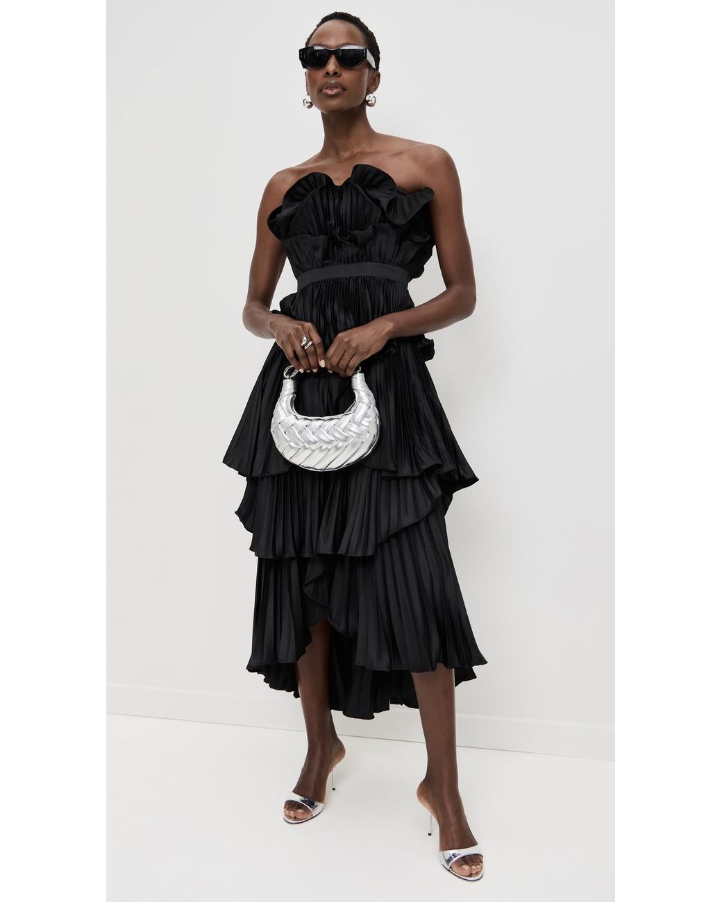 amur black pleated dress Reiss Amur Strapless Pleated Maxi Dress in Navy