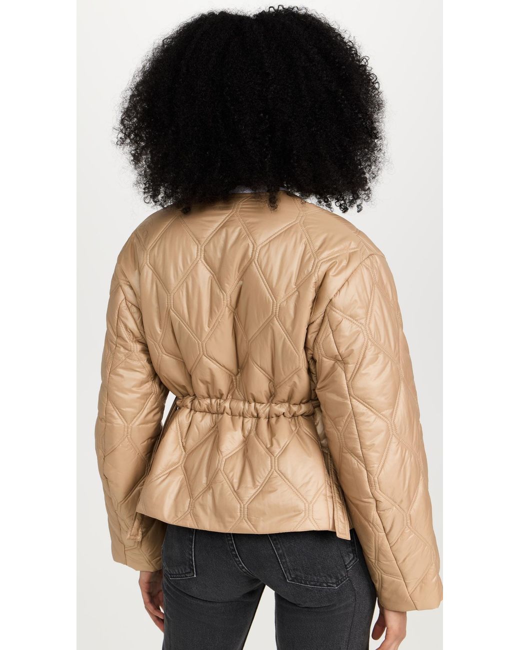 Ganni Shiny Quilt Jacket in Natural | Lyst