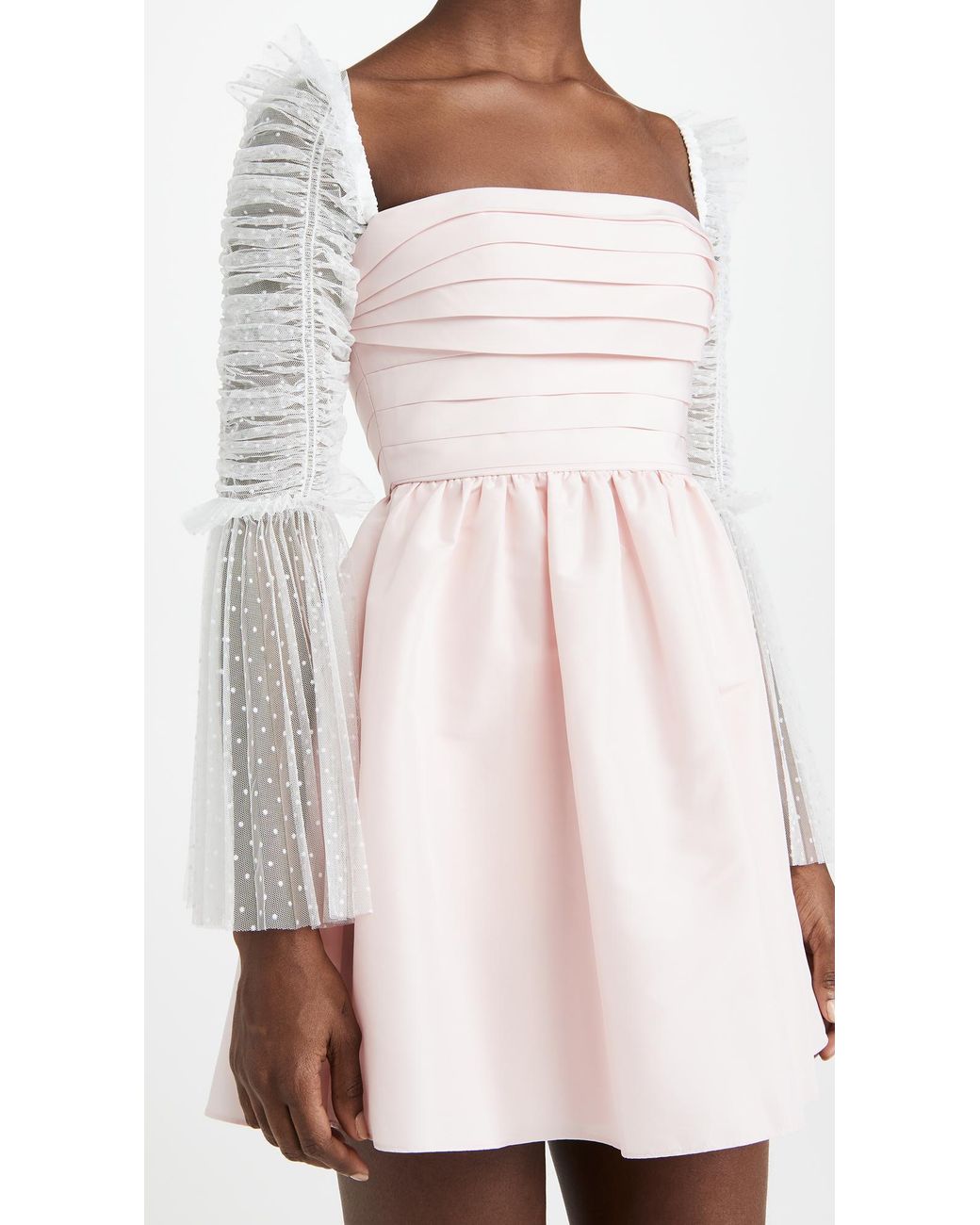 self portrait pink taffeta dot mesh mini dress