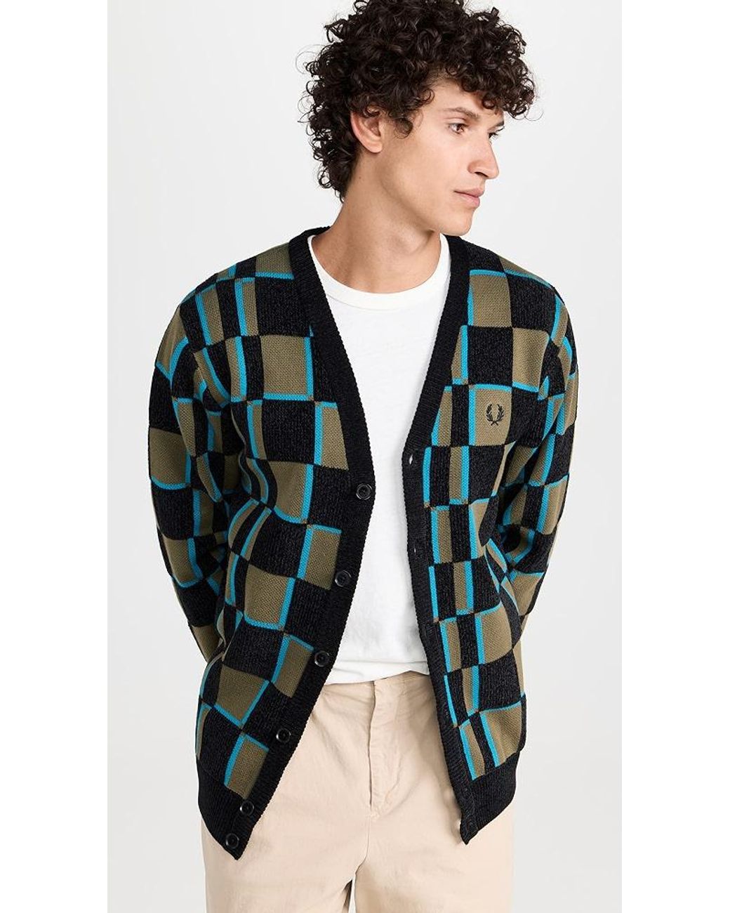 Fred Perry Glitch Chequerboard Cardigan in Black for Men | Lyst