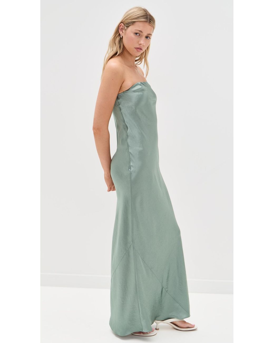green emerald velvet dress Romane Green Strapless Corset Chiffon Maxi Dress, L / Green main image 0