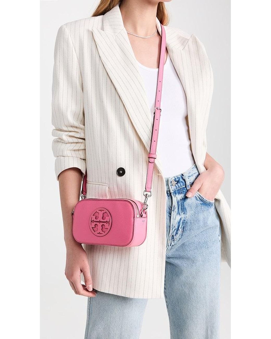 NWT!!Tory Burch Mini Miller Leather Crossbody Bag In Pink