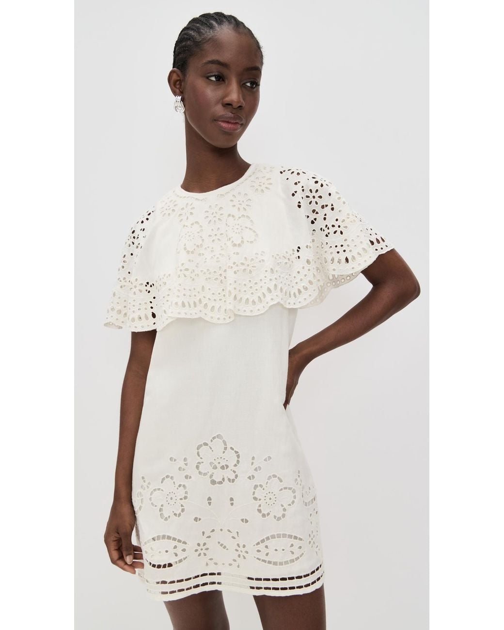 Sea Lula Embroidery Short Sleeve Mini Dress in White | Lyst