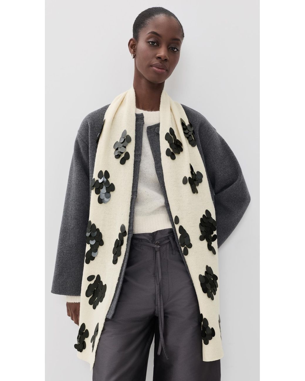 Chan Luu White Sequined Wool Scarf