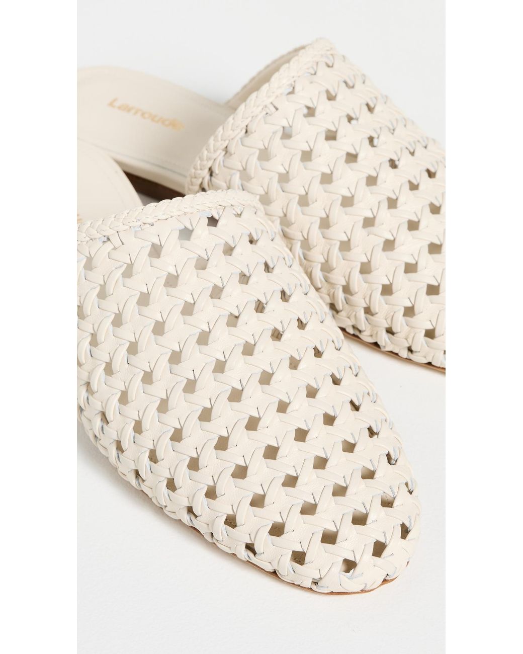 Larroude White Venice Macrame Flat Mules