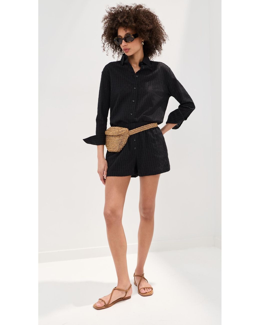 Le Bos Black Cecelia Eyelet Button Down