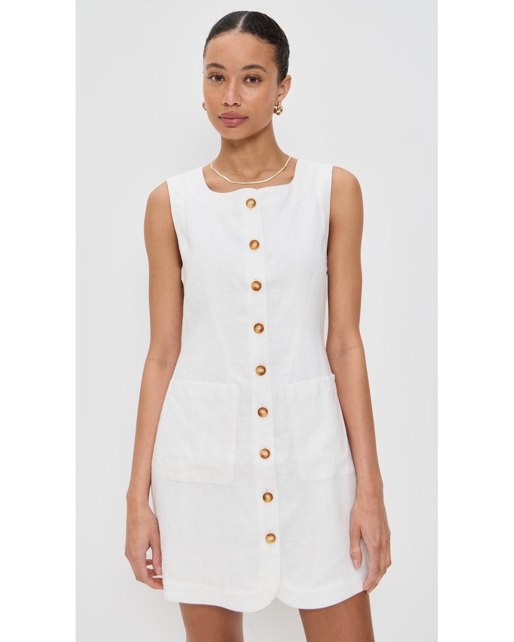 Posse Emma Button Down Mini Dress in White | Lyst