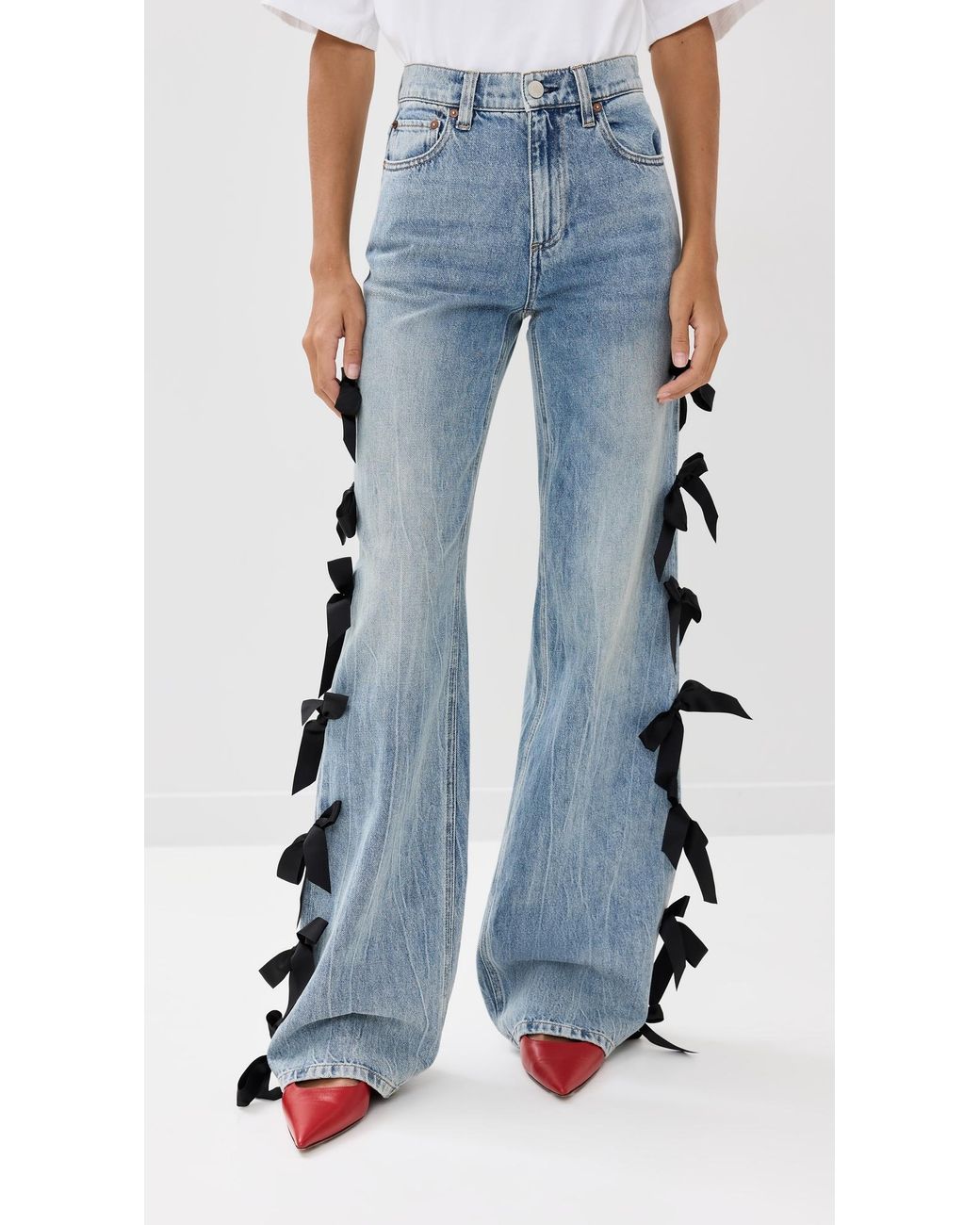 Alice + Olivia Weezy Full Length Jeans With Side Bows in