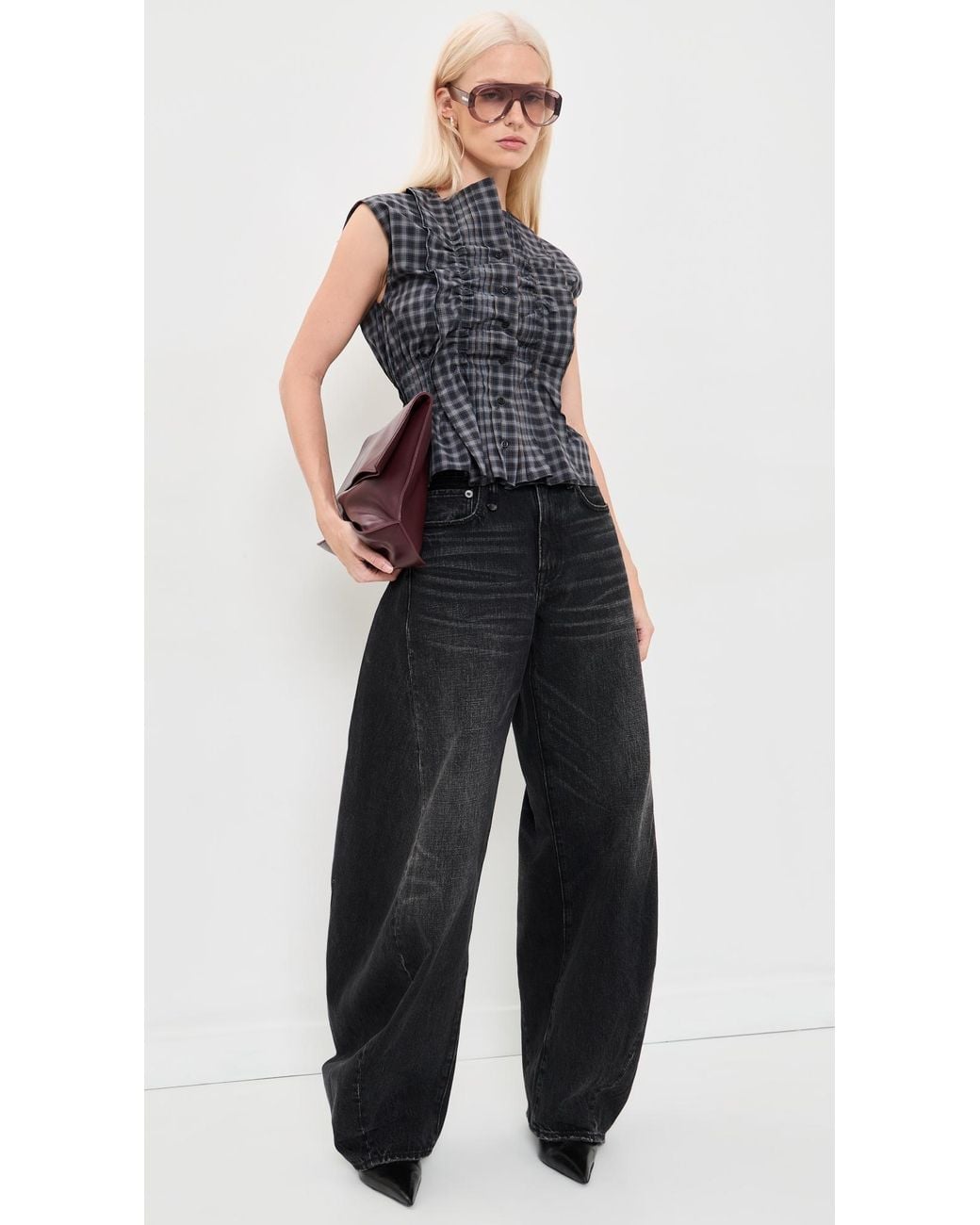 MSGM Black Plaid Blouse