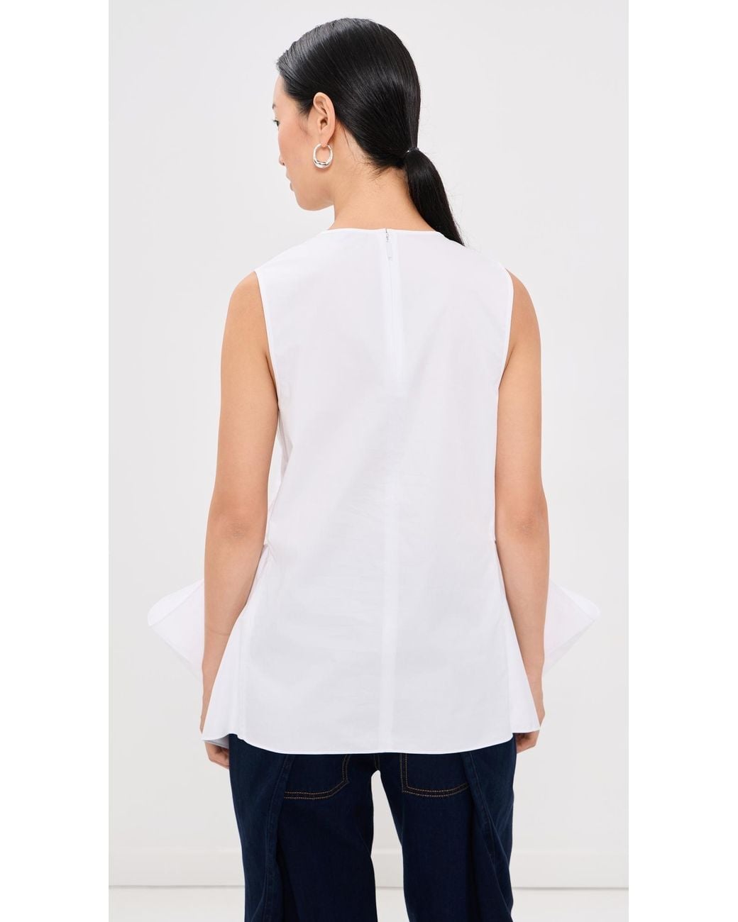Tibi White Eco Poplin Side Drape Top