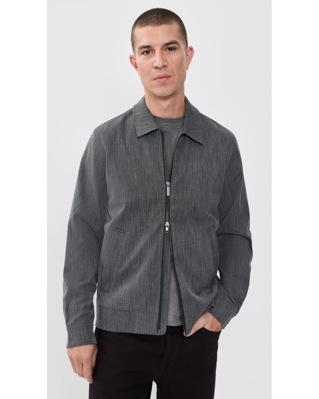 Les Deux Gray Herringbone Coach Jacket for men