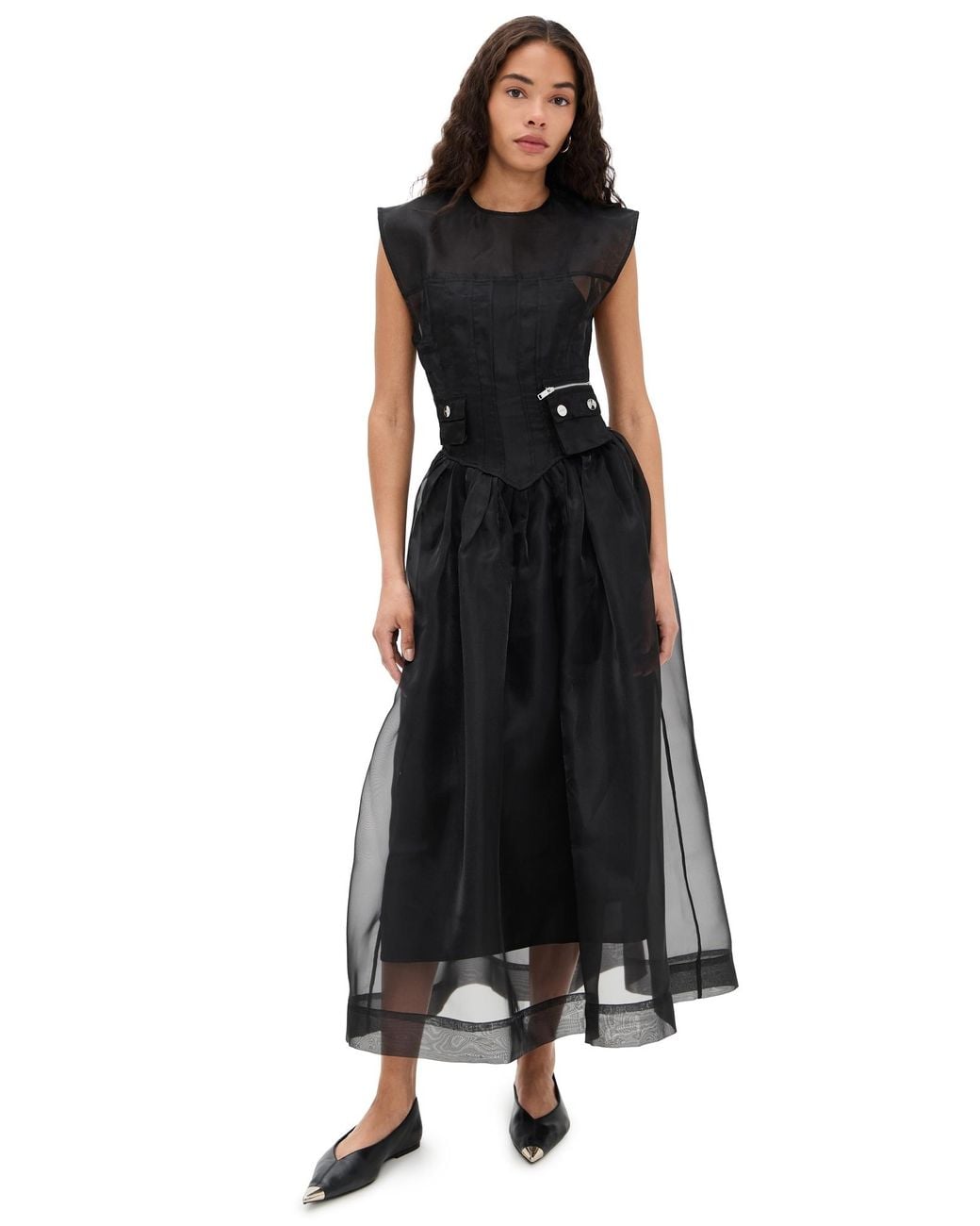 Ganni Technical Organza Corset Dress in Black | Lyst